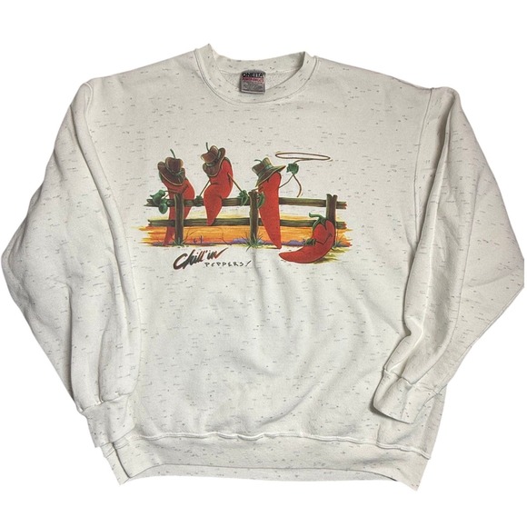 Oneita Other - Vintage Oneita Power Sweats Chillin Peppers Graphic Sweatshirt Cream‎ Mens XL